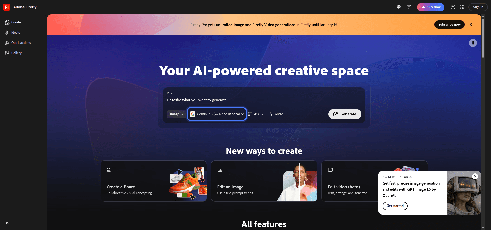 Adobe Firefly homepage