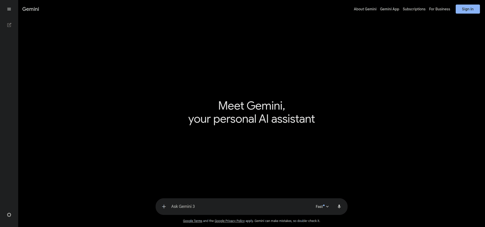 Google Gemini homepage