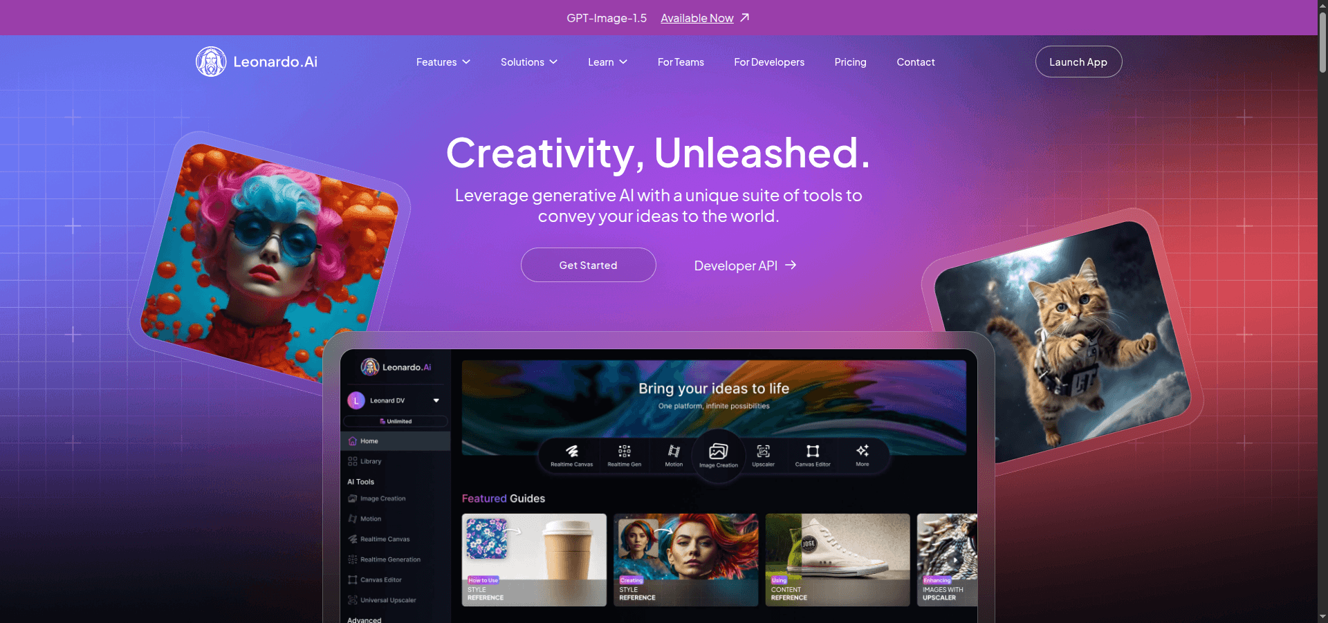 Leonardo AI homepage